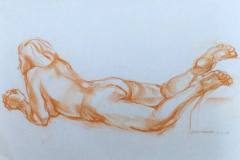 prostrate nude, red conté